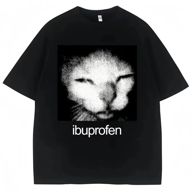 2026 Vintage Funny Ibuprofen Cat Meme Graphic T Shirt Men Women Humor Fashion T Shirts Oversized Casual Streetwear T-shirts