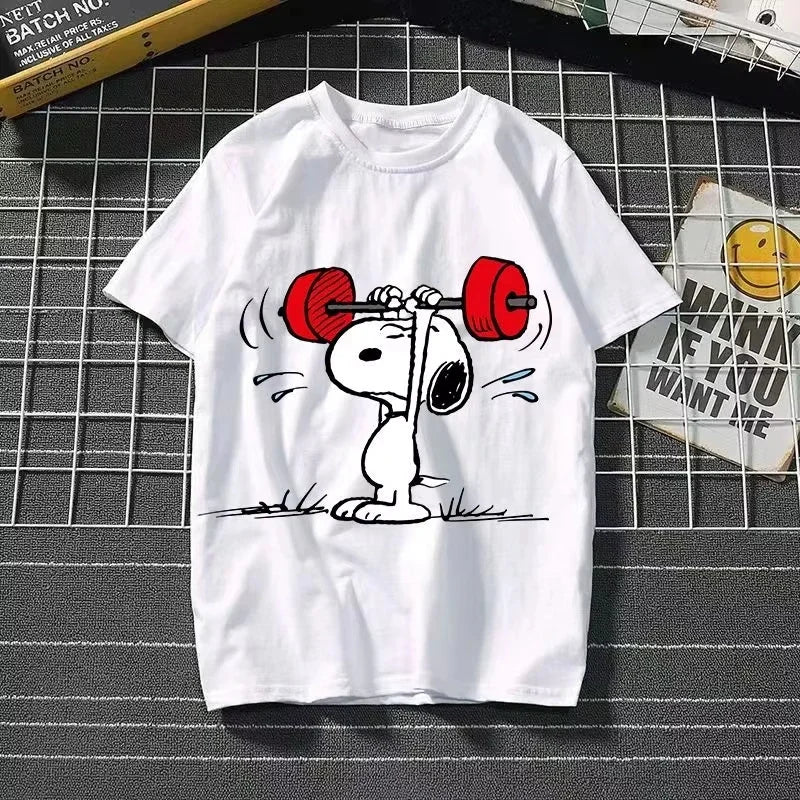 2026 New Snoopy Printing Cotton T-shirt Animation Cartoon Men and Women with The Same Loose Pure Cotton Cute Pure Cotton Top