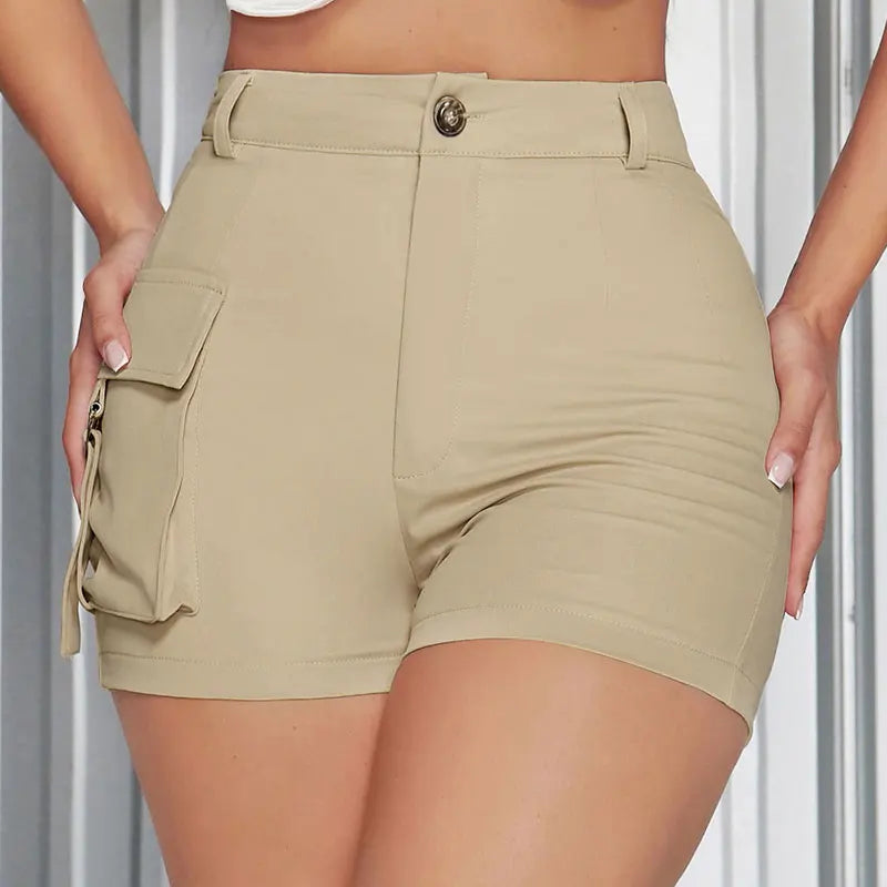 Women Sexy Bodycon Cargo Shorts Summer New Streetwear Fashion Button Pockets Zipper Pants Casual Slim Female Versatile Clothing